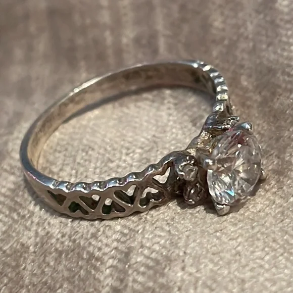 Sterling Silver Heart Engagement Ring 925 Size 10 - Picture 7 of 8